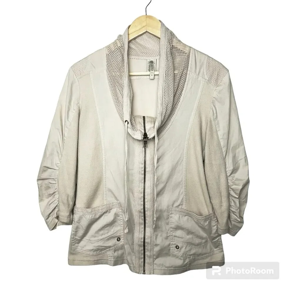 XCVI Parachute Jacket Women’s Zip Up Lightweight Beige Cargo Utility Pockets Top
